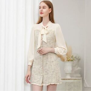 Elegant Cream and Beige Dress with Bow